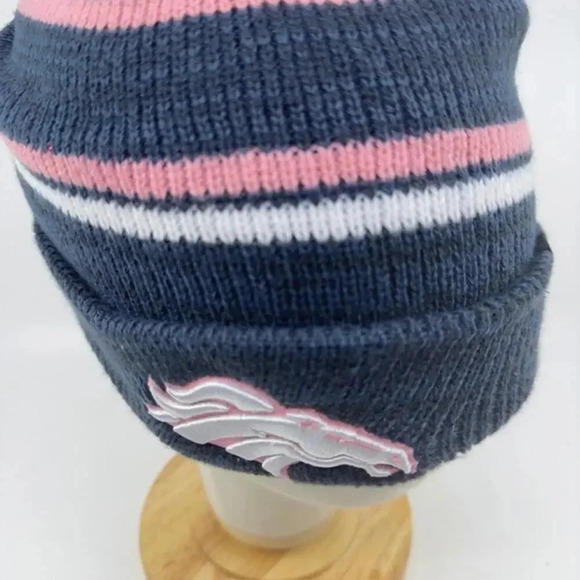 NEW '47 Brand NFL Denver Broncos Marled Stripe Cuff Knit Beanie Navy Pink OS - Picture 4 of 6